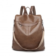 E1932 - Kono Classic Style Textured Anti-Theft Backpack Or Shoulder Bag - Brown